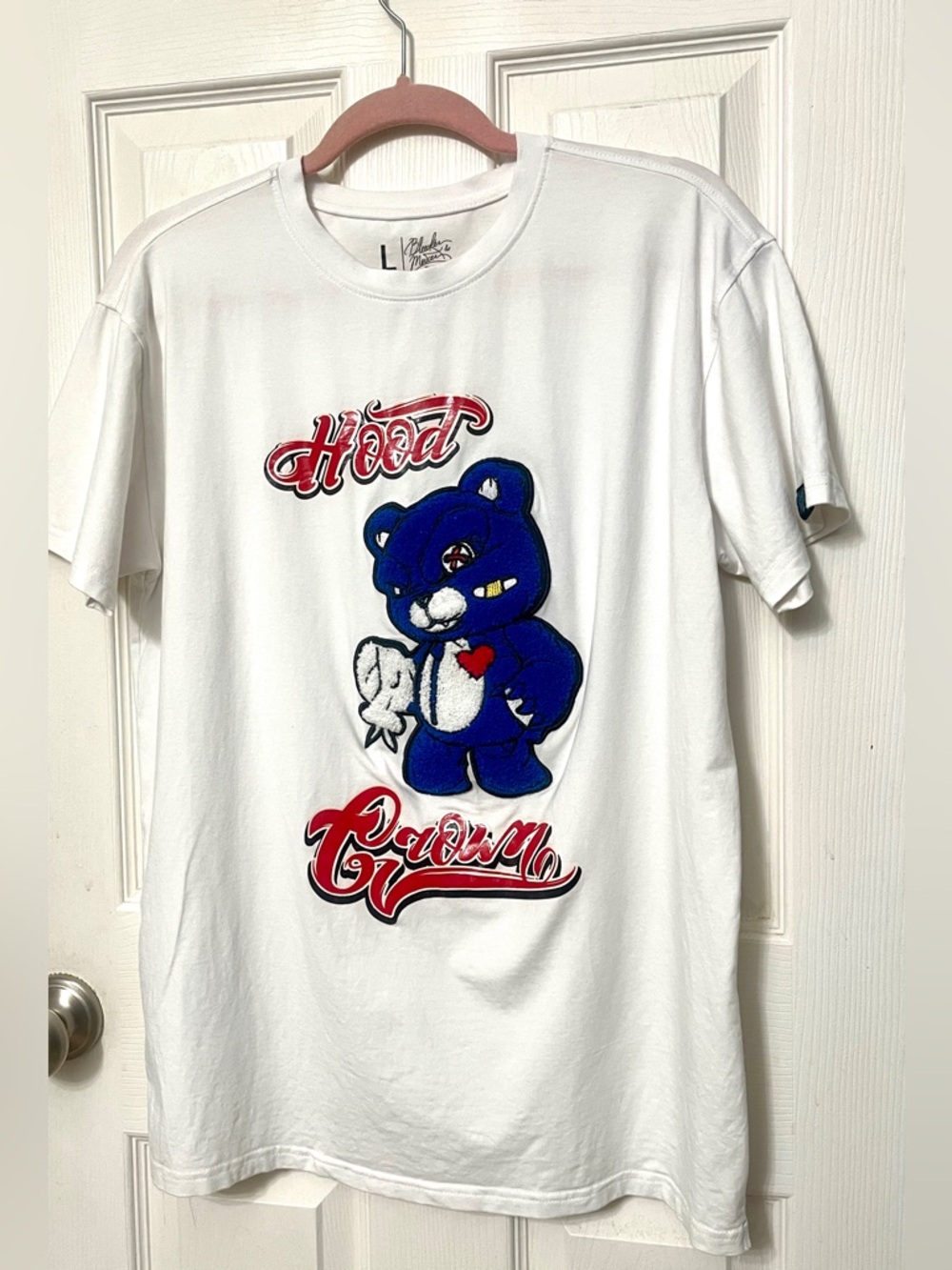 Bleecker & Mercer Hood Crown 2D Blue Bear White T-Shirt Men's Size Large